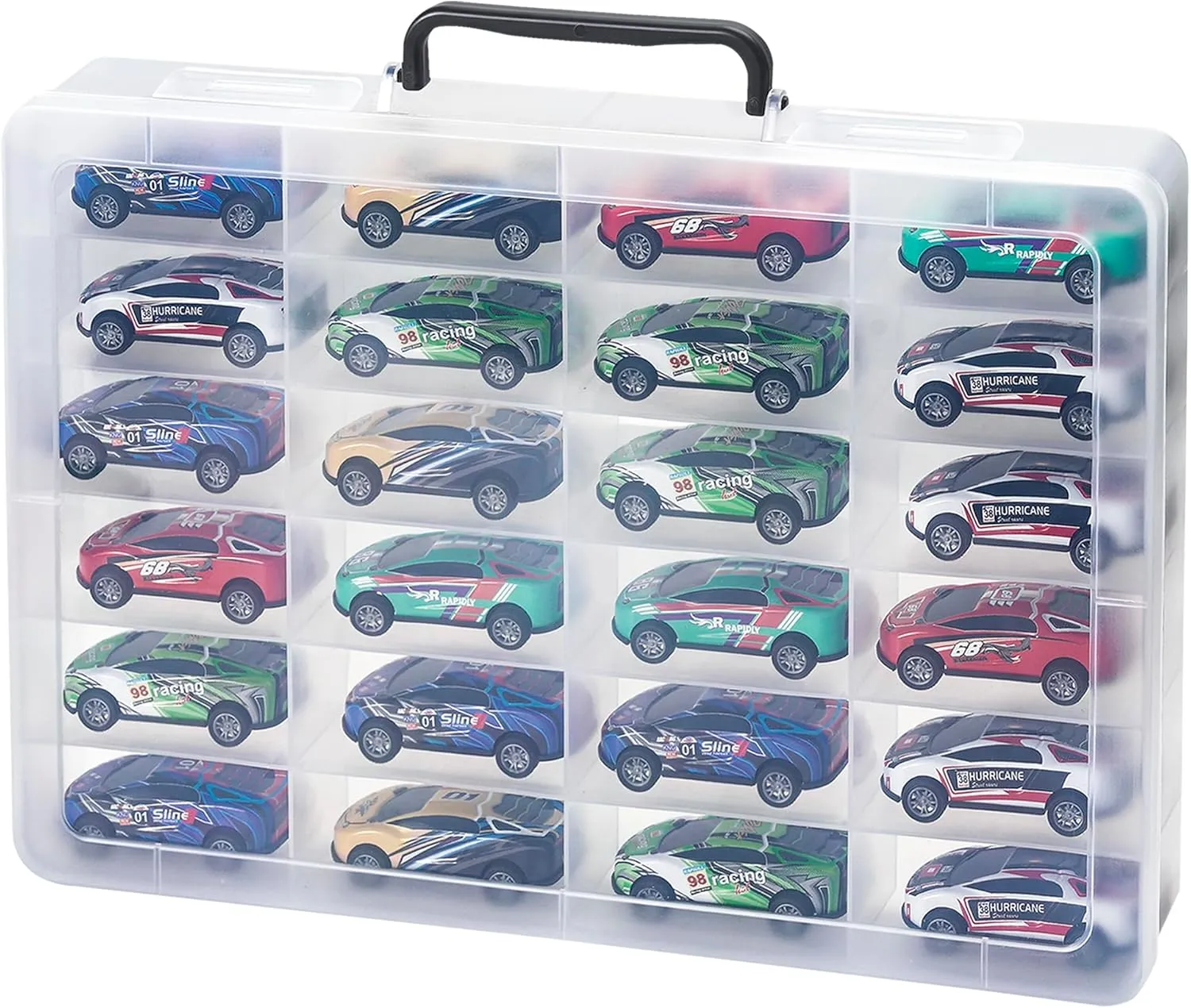 Toy Organizer Case with 24 compartments, Compatible With Hot Wheels Cars, Matchbox Cars, Mini Toys and Small Dolls etc. (Case only) (clear, 1pack)