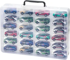 Toy Organizer Case with 24 compartments, Compatible With Hot Wheels Cars, Matchbox Cars, Mini Toys and Small Dolls etc. (Case only) (clear, 1pack)