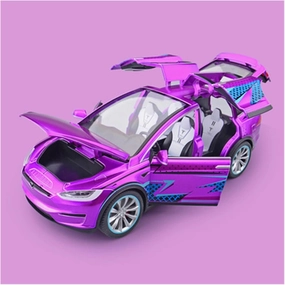 Toy car Model 1:20 for Tesla Model X Alloy Car Model Diecast Sound Light Kids Toy Gift (Color : Purple)