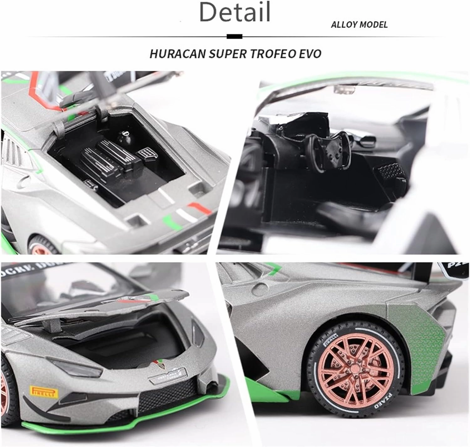 Toy car Model 1:32 for Huracan ST EVO Alloy Sports Car Model Diecast Toy with Sound Light Kids Gift (Color : Gray)