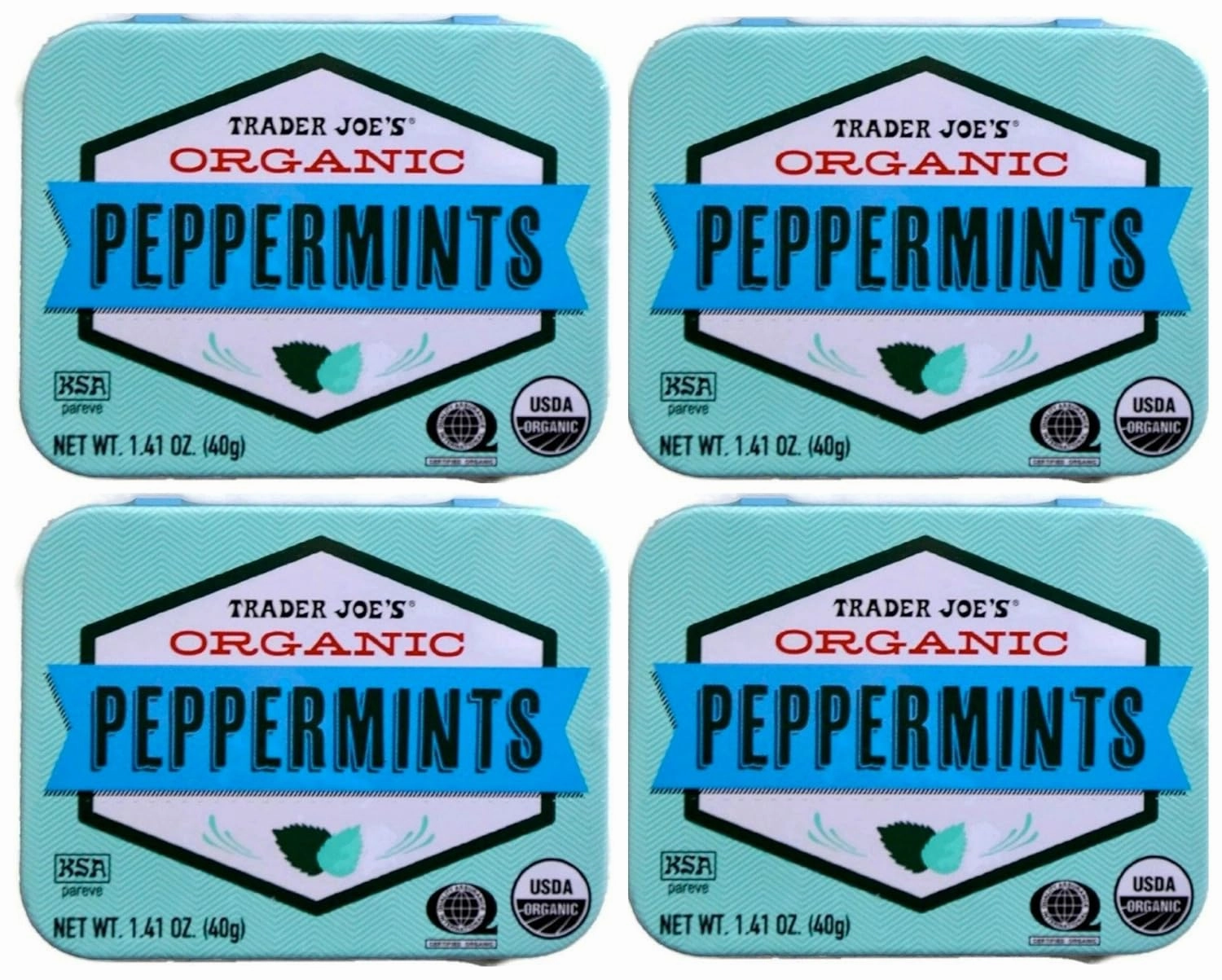 Trader Joe's Organic Peppermints, 1.41 oz Tin (Pack of 4) Gluten Free Vegan