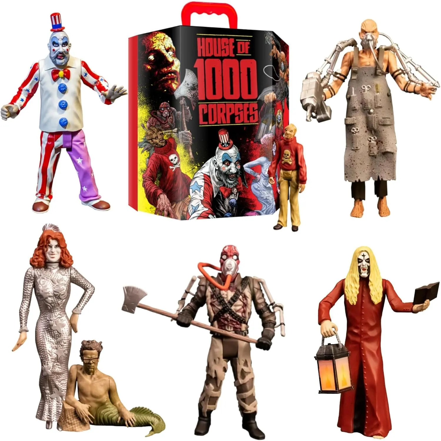 Trick Or Treat Studios - House of 1000 Corpses Action Figure Collectors Case Bundle with Baby, Doctor Satan, Otis Driftwood, Professor (Tiny Firefly Build-a-Figure) and Captain Spaulding (6 Items)