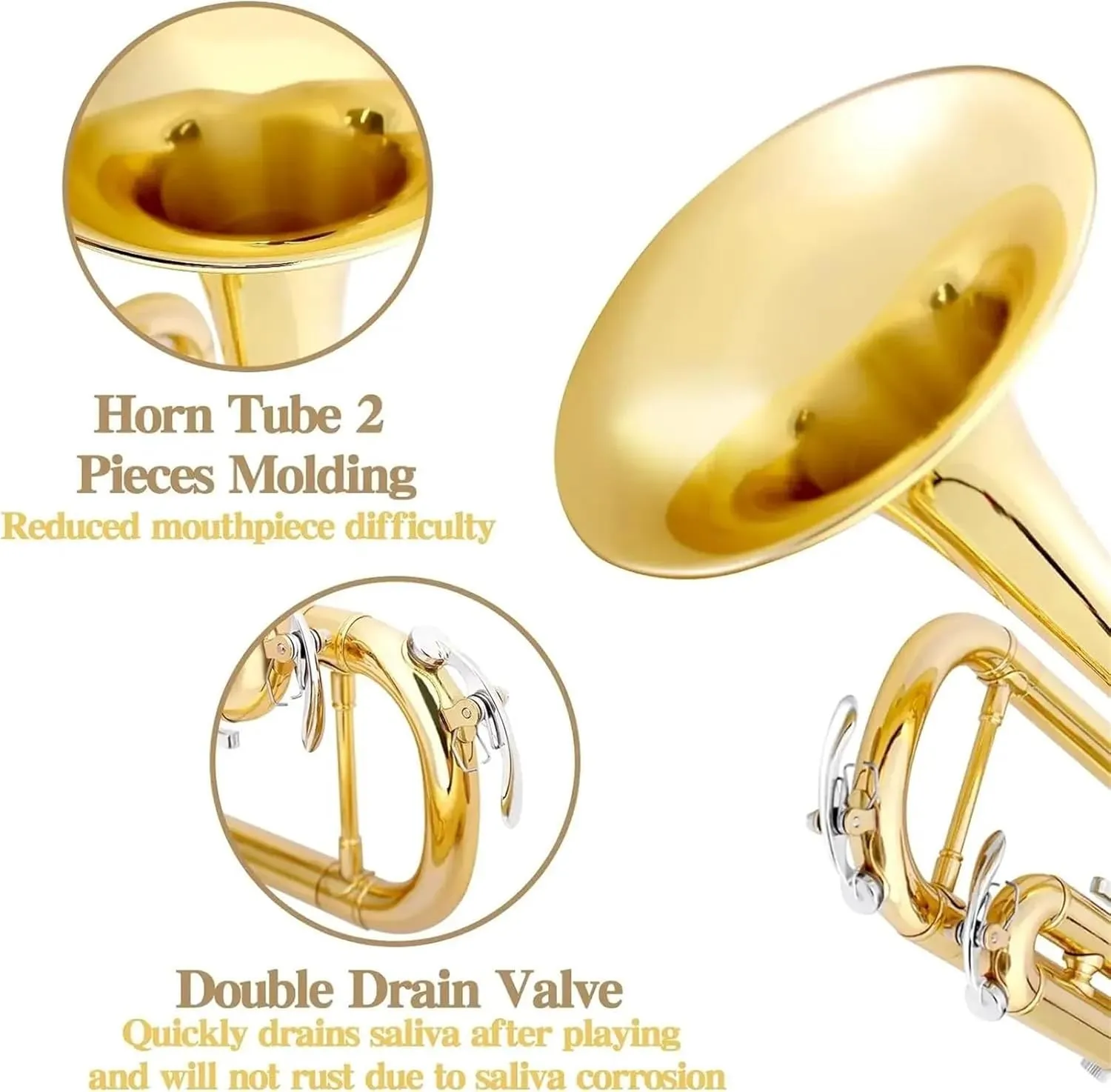 Trumpets for Beginner Bb Trumpet Brass Body Trumpette Professional Musical Trompeta Wind Instrument With Case Parts & Accessories(Gold)