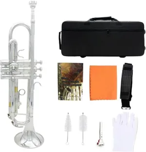 Trumpets for Beginner Bb Trumpet Brass Body Trumpette Professional Musical Trompeta Wind Instrument With Case Parts & Accessories(Silver)