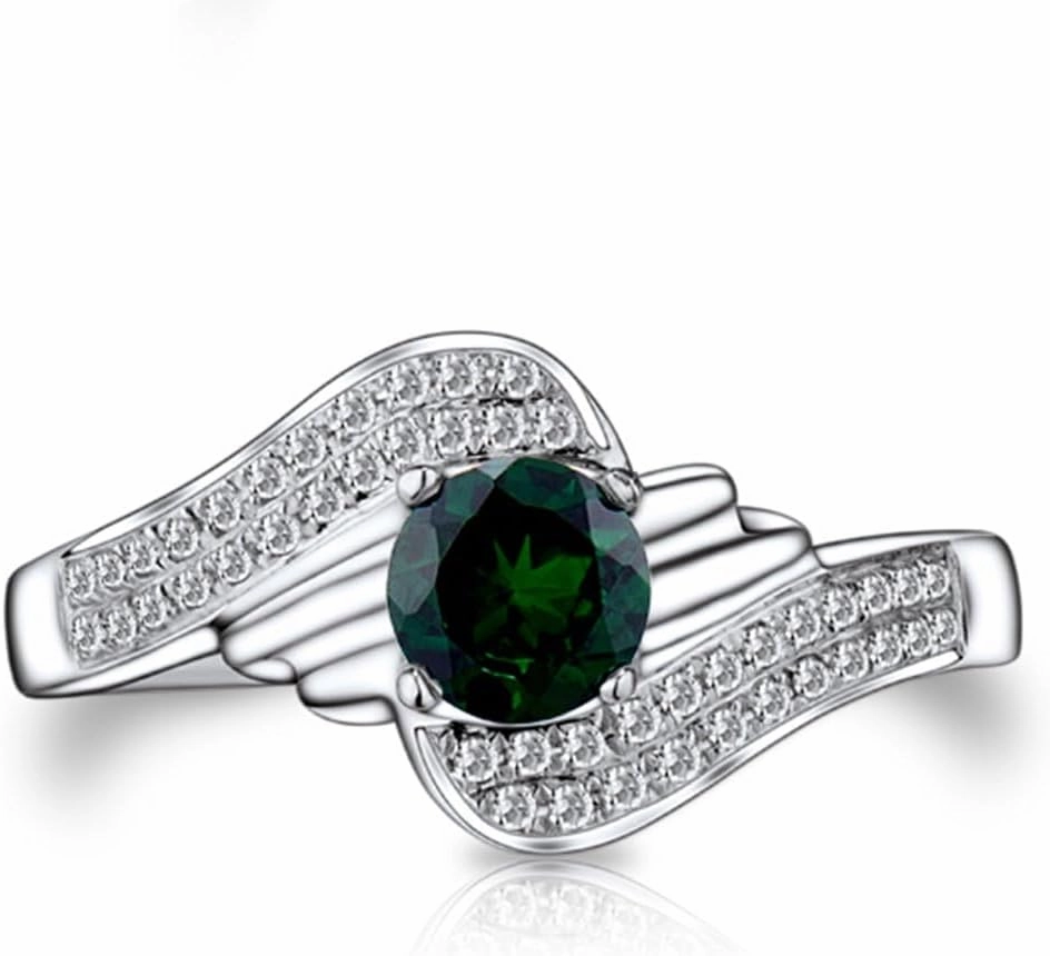 Tsavorite Diamond Rings For Women, 14K White Gold Rings - Green Gemstone Ring, Natural Tsavorite Gemstone Rings & Real Diamond Fashion Rings For Couple Engagement Ring