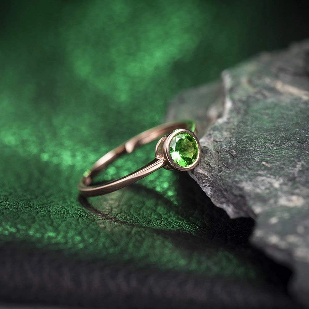 Tsavorite Rings For Women, 14K Rose Gold Rings - Green Gemstone Rings, Natural Tsavorite Green Stone Rings For Couple Engagement Ring & Wedding Band