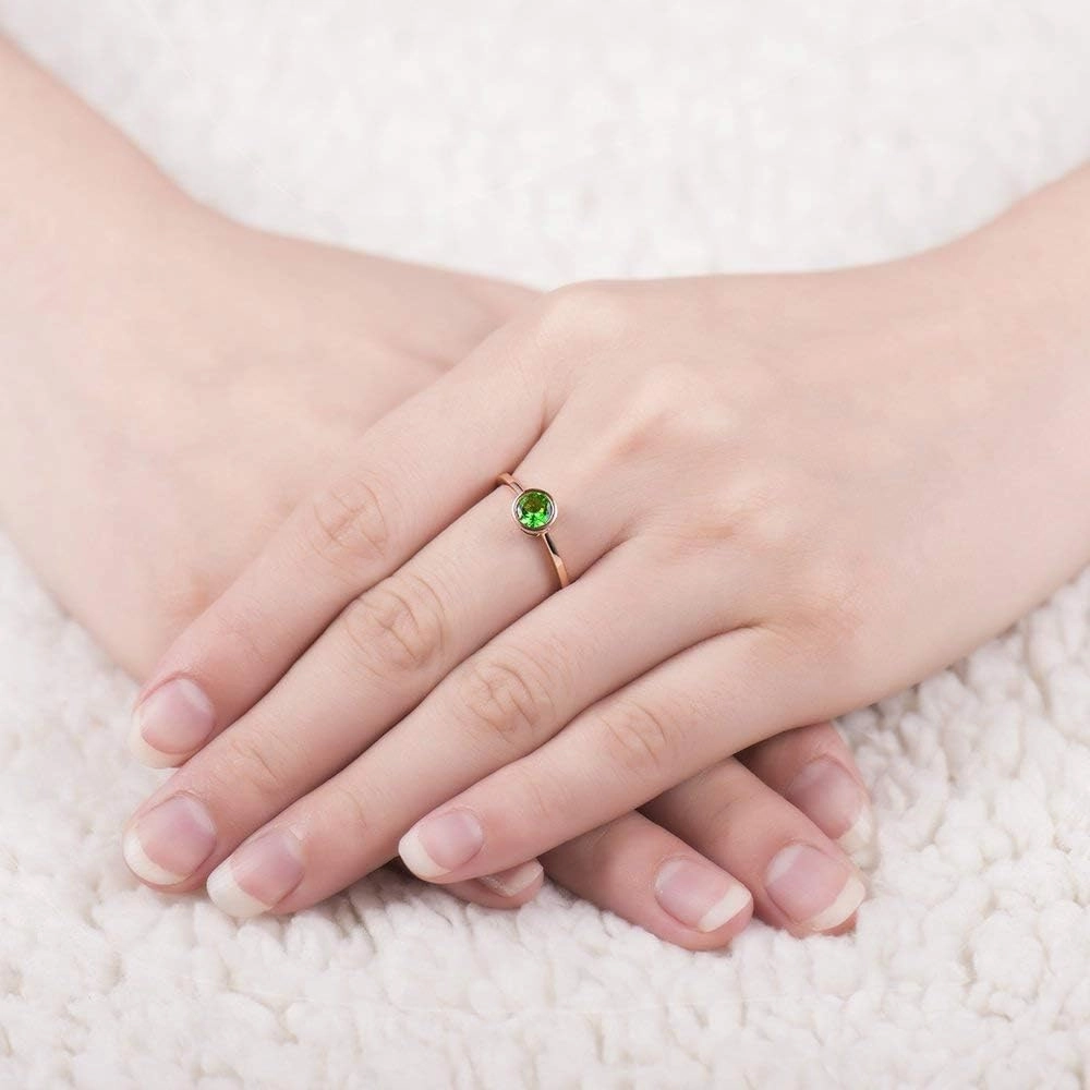 Tsavorite Rings For Women, 14K Rose Gold Rings - Green Gemstone Rings, Natural Tsavorite Green Stone Rings For Couple Engagement Ring & Wedding Band