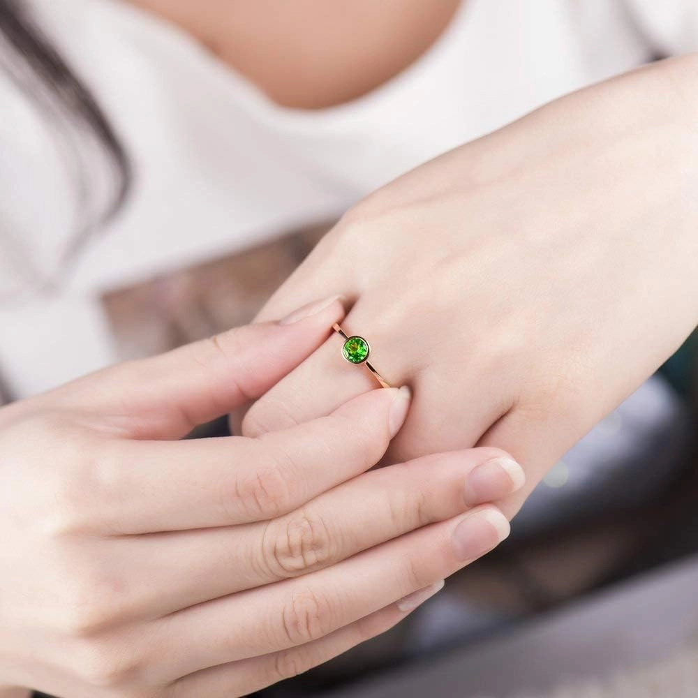 Tsavorite Rings For Women, 14K Rose Gold Rings - Green Gemstone Rings, Natural Tsavorite Green Stone Rings For Couple Engagement Ring & Wedding Band