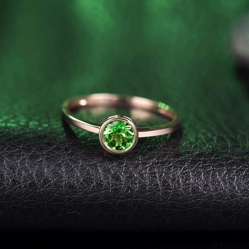 Tsavorite Rings For Women, 14K Rose Gold Rings - Green Gemstone Rings, Natural Tsavorite Green Stone Rings For Couple Engagement Ring & Wedding Band