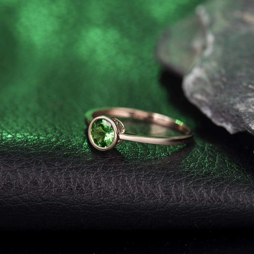 Tsavorite Rings For Women, 14K Rose Gold Rings - Green Gemstone Rings, Natural Tsavorite Green Stone Rings For Couple Engagement Ring & Wedding Band