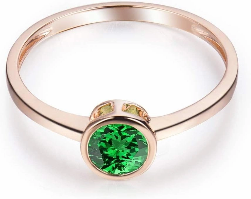 Tsavorite Rings For Women, 14K Rose Gold Rings - Green Gemstone Rings, Natural Tsavorite Green Stone Rings For Couple Engagement Ring & Wedding Band