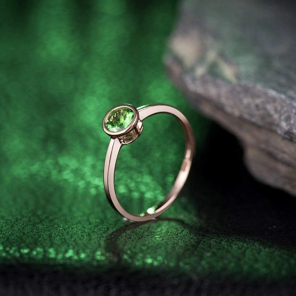 Tsavorite Rings For Women, 14K Rose Gold Rings - Green Gemstone Rings, Natural Tsavorite Green Stone Rings For Couple Engagement Ring & Wedding Band