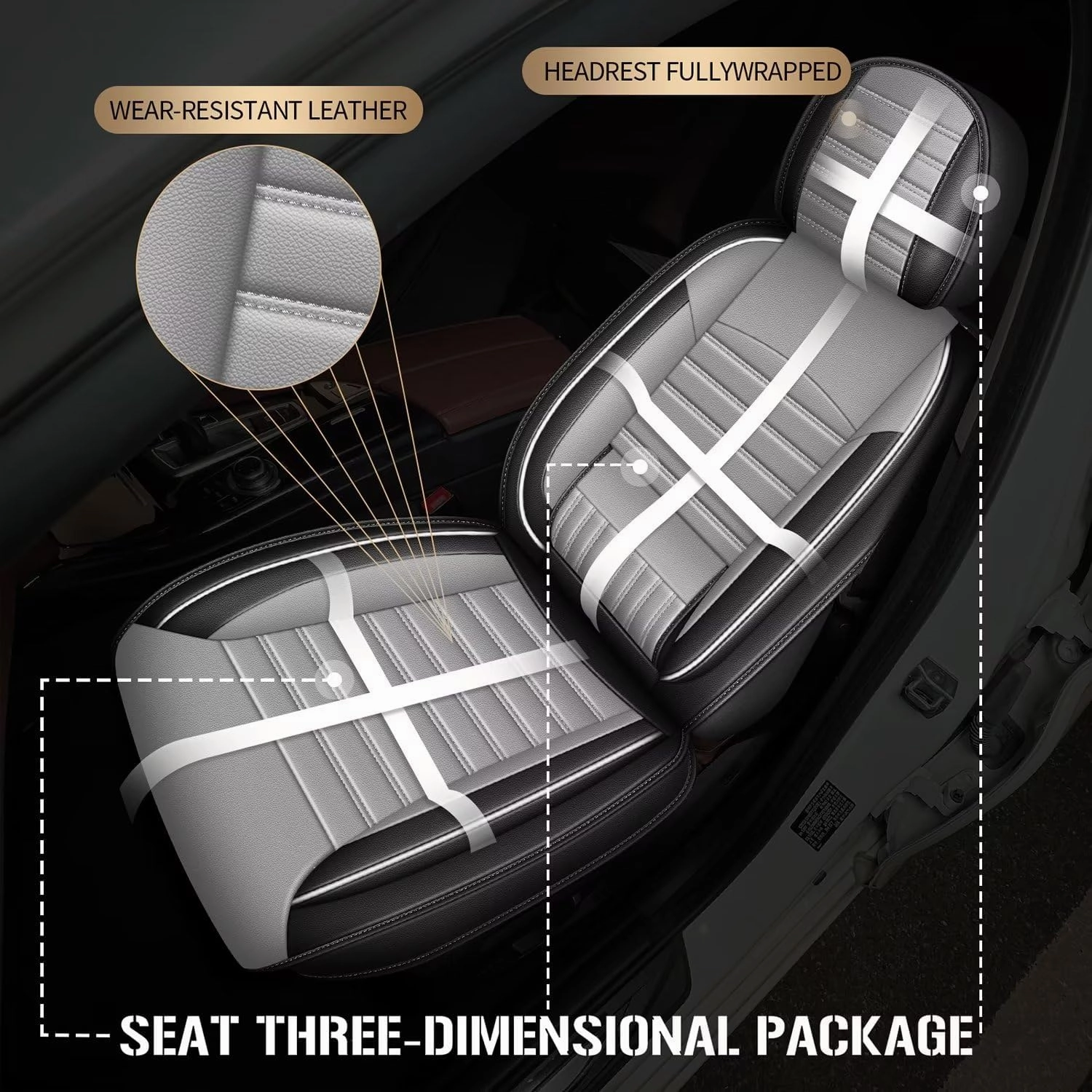 TTX LIGHTING 2 Front Car Seat Covers Fit for 2019-2024 2025 Subaru Ascent, Auto Set Seat Cushion Protector Waterproof Faux Leather Vehicle Cushion Cover Compatible with Airbag (White&Dark Grey)