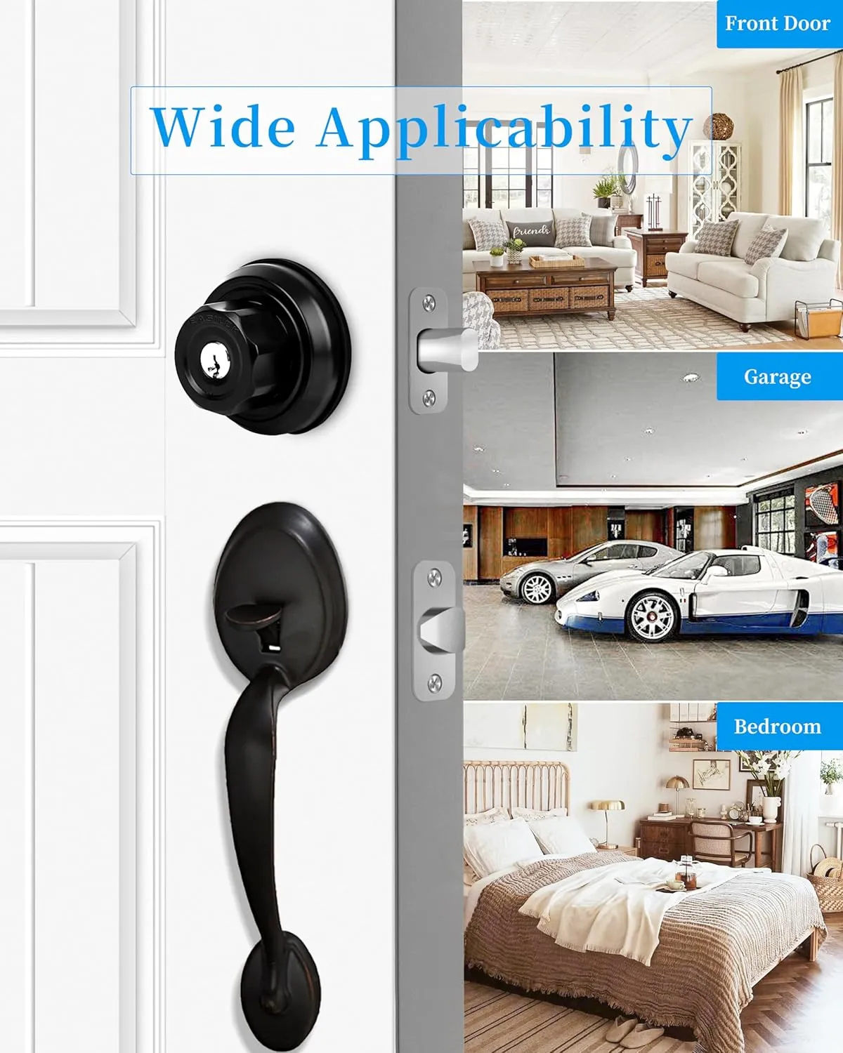 Twist to Lock Deadbolt Lock Without Any Keys with Anti-Mislock Button Front Door Lock Door Knob Set with Single Cylinder Stainless Steel casiting Promise Never Rust Night Latchenchanced Safety Silver