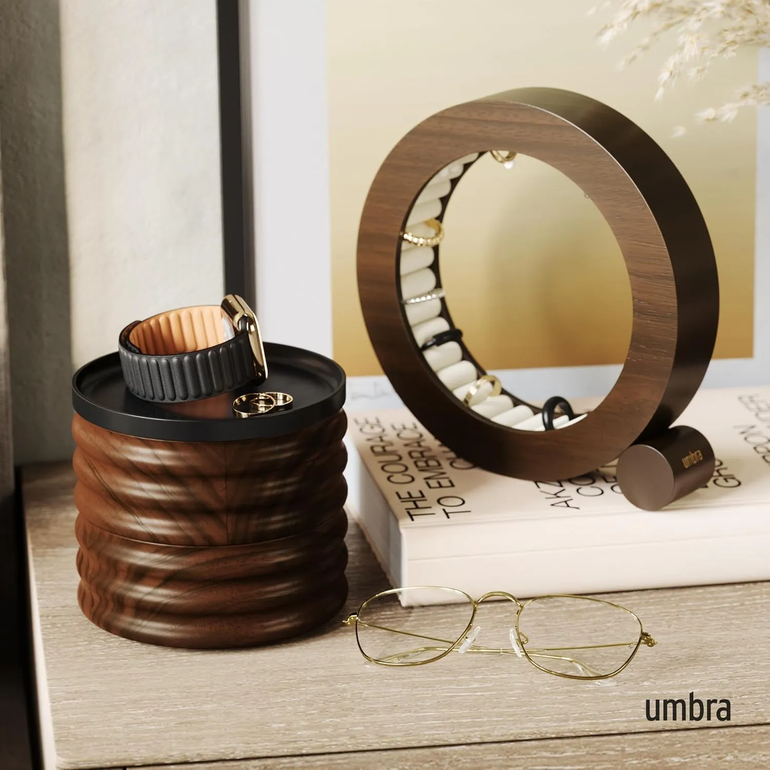 UMBRA Tesora Wood Jewelry Box, Black/Walnut