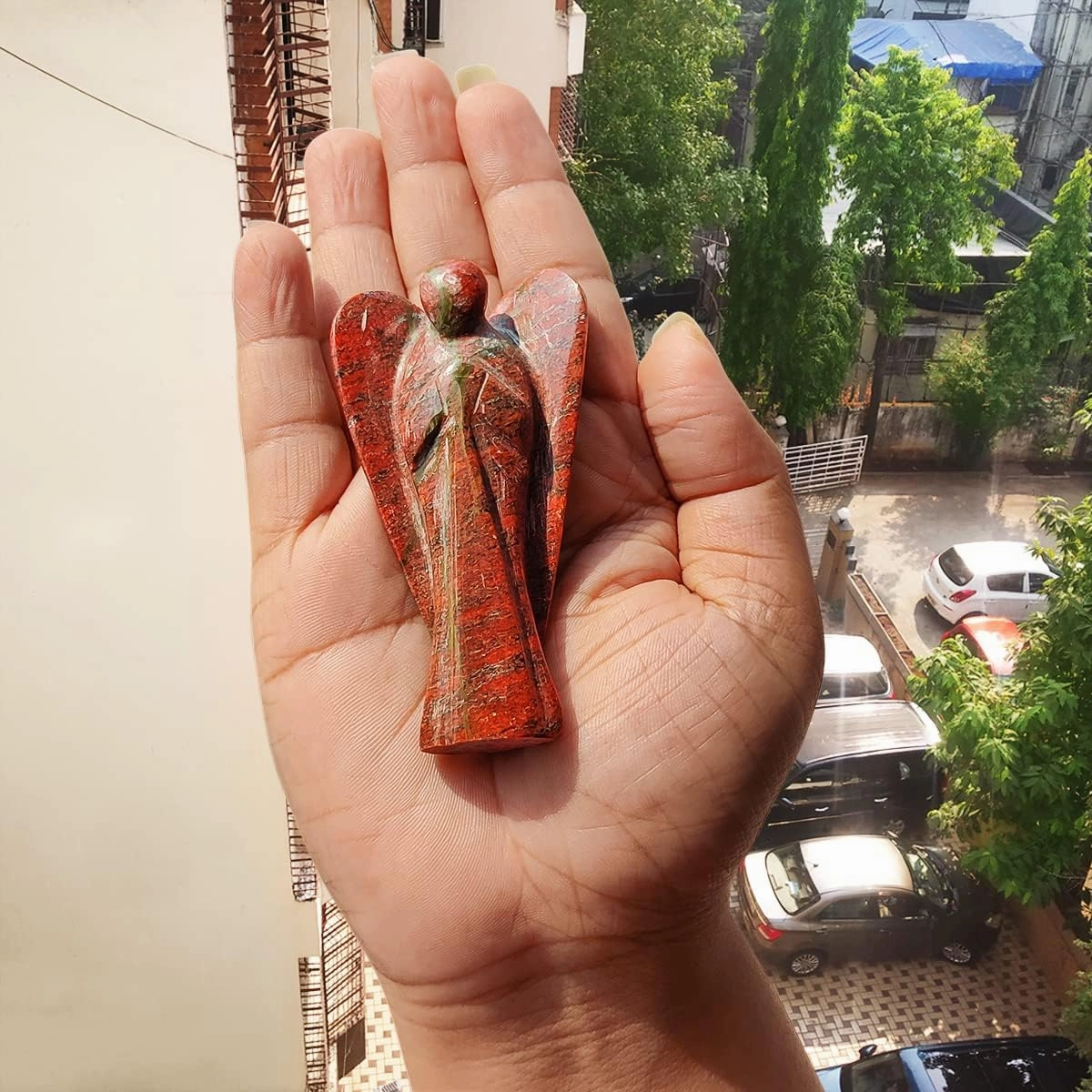 Unakite Stone Angel,Pocket Angel Figurines,Guardian Angel Carved,Crystal Angel,Reiki Stone Angel Housewarming Gift, Festive Gifts -3 Inch