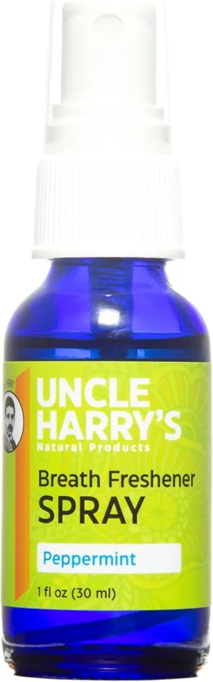 Uncle Harry’s Natural Products Breath Freshener Spray with Pure Organic Pacific Northwest Peppermint Oil and Colloidal Silver – Aids Digestion, Cleanses Mouth, Keeps Breath Minty Fresh, 1 Fluid Ounce