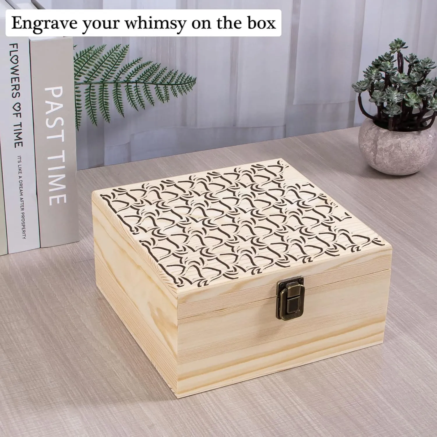 Unfinished Wooden Storage Box with Hinged Lid and Front Clasp, 7.7'' x 7.7'' x 3.9'' Keepsake Box, Rustic Wood Gift Boxes for Jewelry, Art Hobbies and DIY lovers
