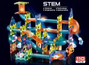 UNIQUE KIDS Magnetic Tiles Building Blocks with Marble Run STEM Toys STEAM Toys for Kids Ages 3-10 Year Old Boys Girls Best Christmas Birthday Gift (110 pcs)