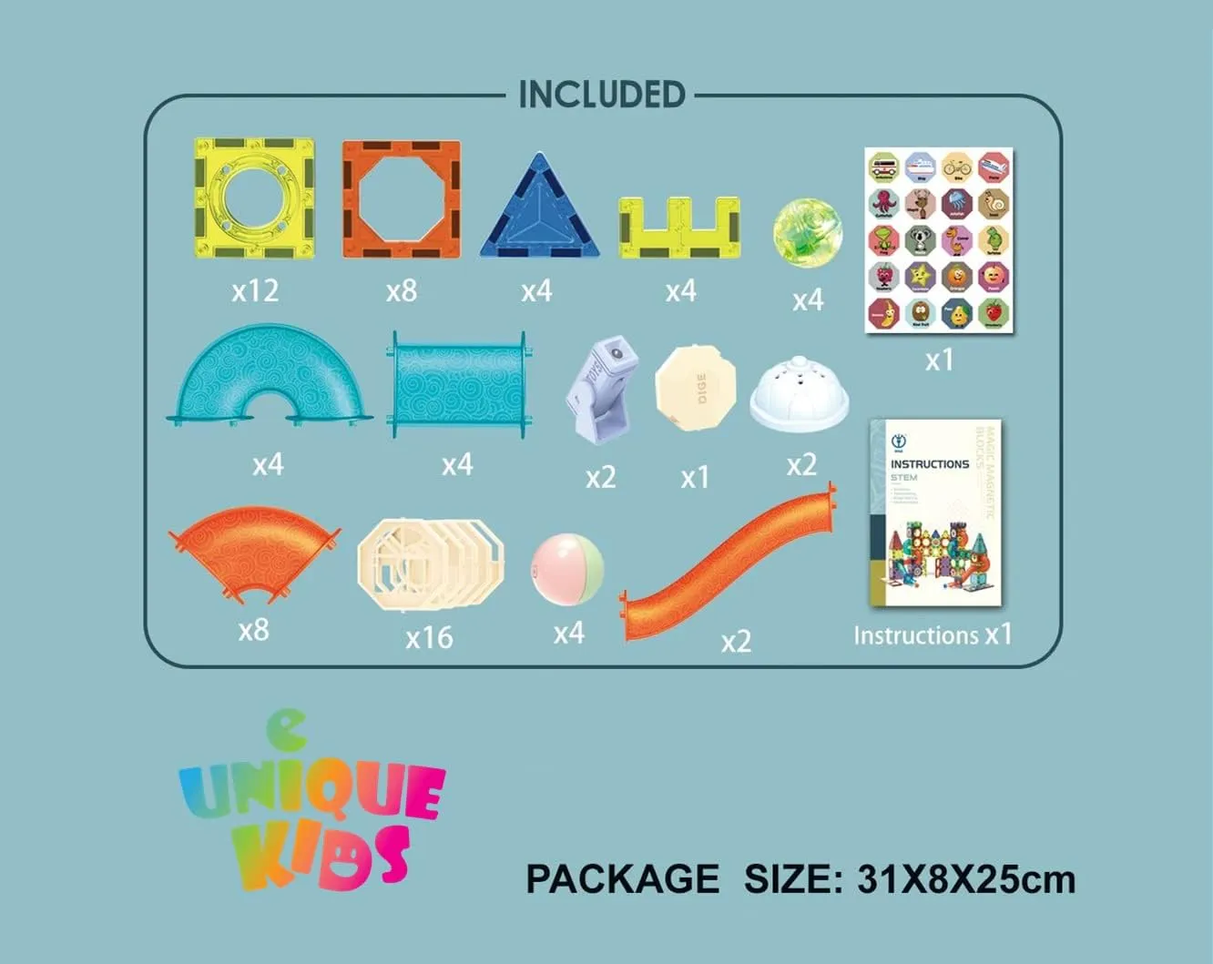 UNIQUE KIDS Magnetic Tiles Building Blocks with Marble Run STEM Toys STEAM Toys for Kids Ages 3-10 Year Old Boys Girls Best Christmas Birthday Gift (110 pcs)