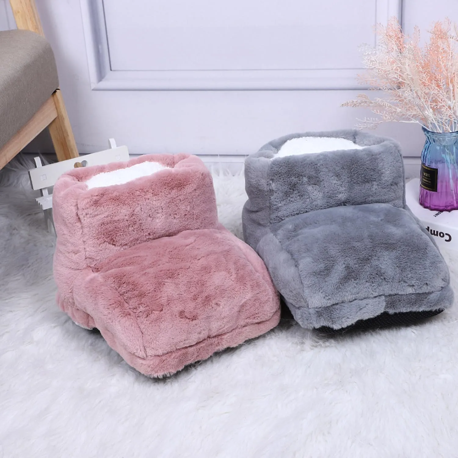 USB Powered Electric Foot Warmer, Heated Slippers, Heated Electric Foot Massager Washable Heat Settings Warmer Cushion (Pink,with Portable Power)