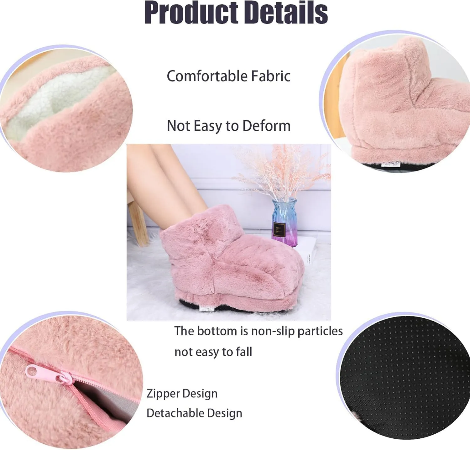 USB Powered Electric Foot Warmer, Heated Slippers, Heated Electric Foot Massager Washable Heat Settings Warmer Cushion (Pink,with Portable Power)