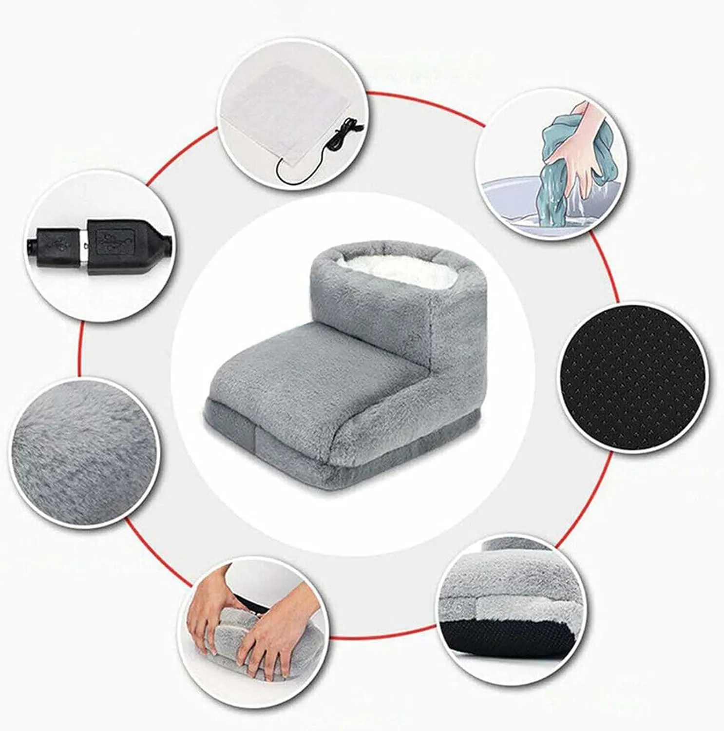 USB Powered Electric Foot Warmer, Heated Slippers, Heated Electric Foot Massager Washable Heat Settings Warmer Cushion (Pink,with Portable Power)