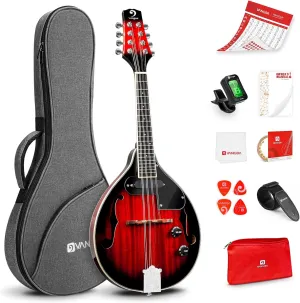 Vangoa Mandolin Musical Instrument A Style Acoustic Electric, 8 Strings Mahogany for Beginner Adults Teens, Red Burst