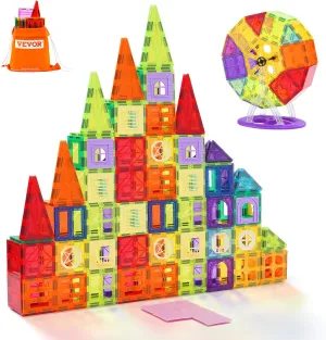 VEVOR Magnetic Tiles, 181 PCS Magnetic Blocks for Kids, Magnet Building Set with Car Bases/Ferris Wheel/Letter & Digital Cards, STEM Construction Stacking Toys for Toddlers Boys Girls Aged 3 Years