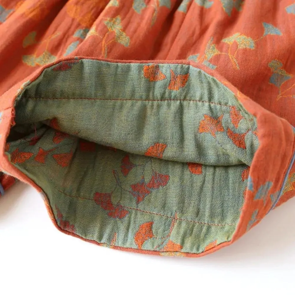 Vintage Floral Bohemian Midi Skirt - Elastic Waist, Lightweight Cotton