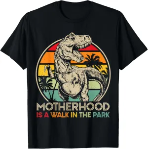Vintage Motherhood Is A Walk In The Park Mama Mommy Dinosaur T-Shirt