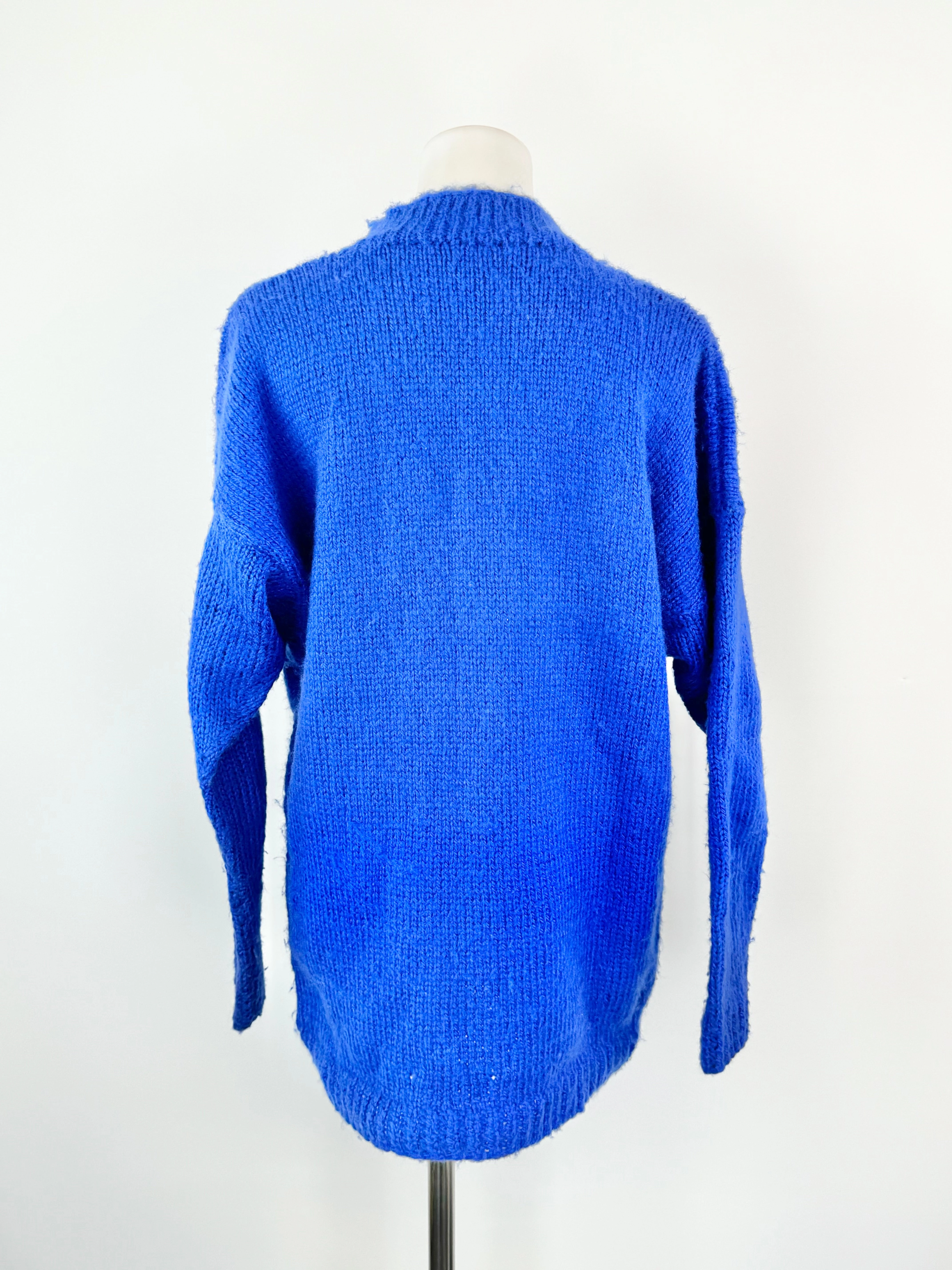 Vintage 80s Blue Hand Knitted Jumper - AU10