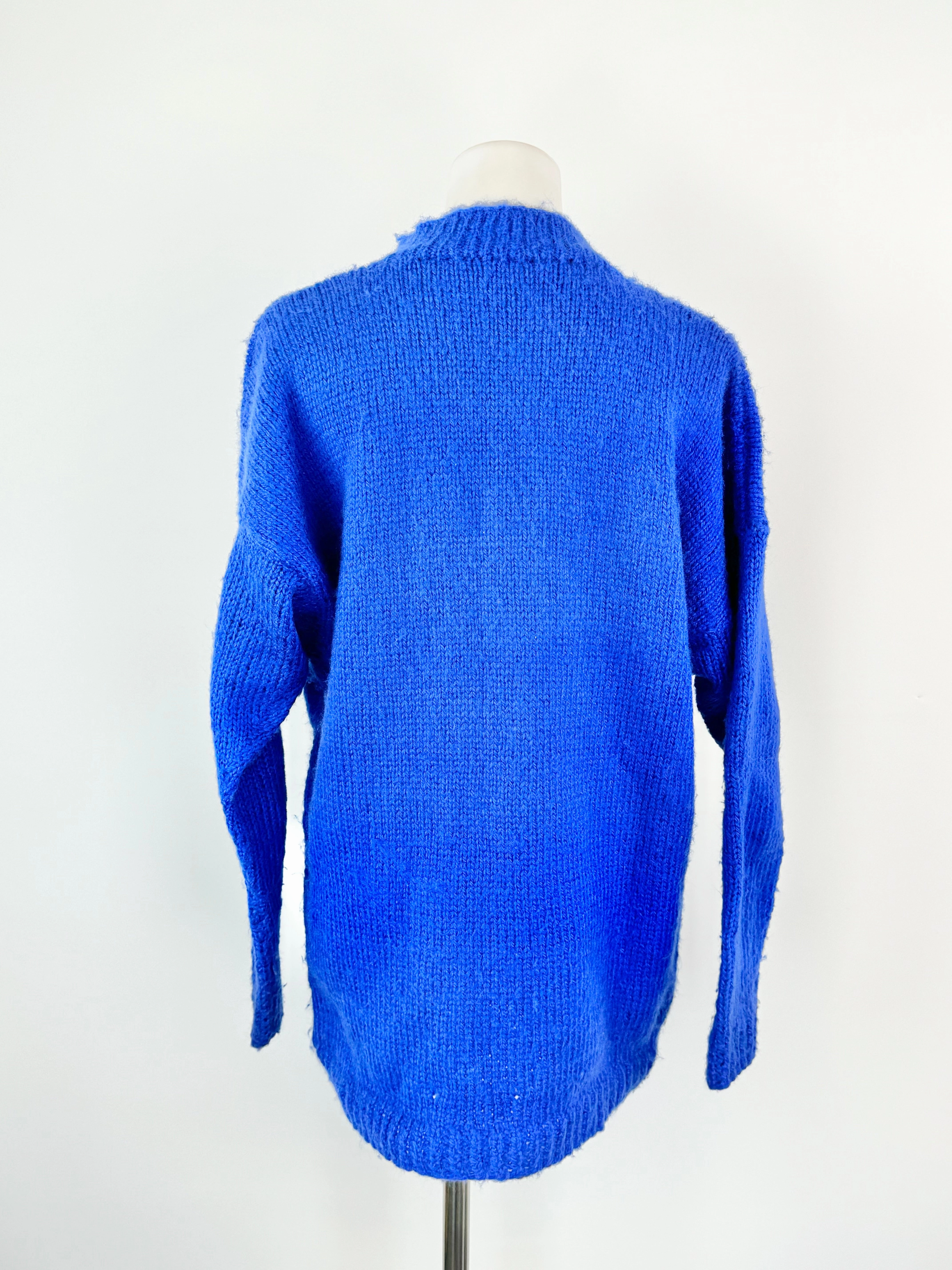 Vintage 80s Blue Hand Knitted Jumper - AU10