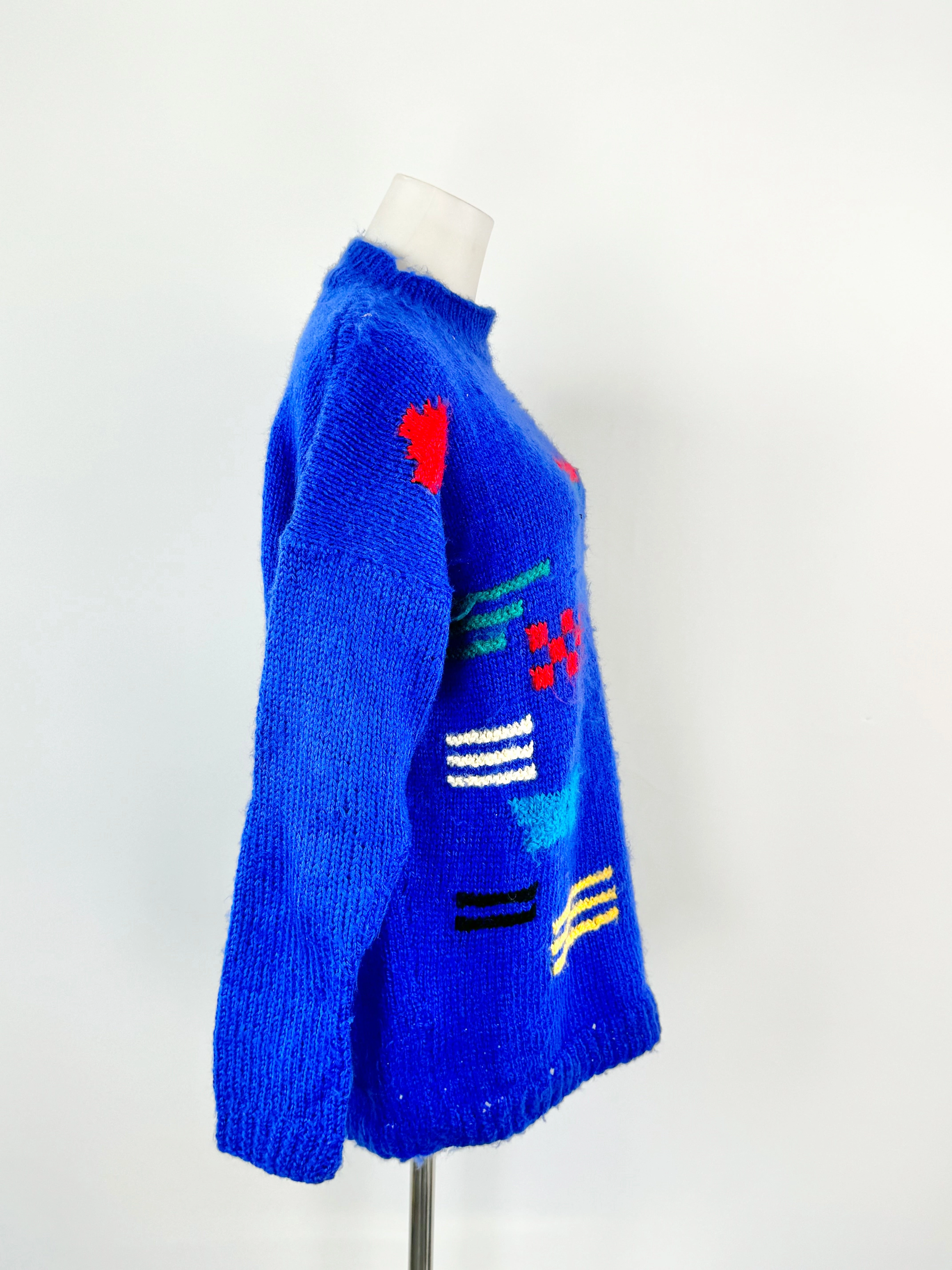 Vintage 80s Blue Hand Knitted Jumper - AU10