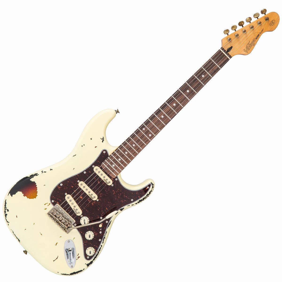 Vintage V6 Icon - Distressed White On Sunburst