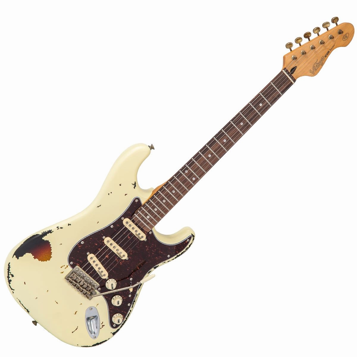 Vintage V6 Icon - Distressed White On Sunburst