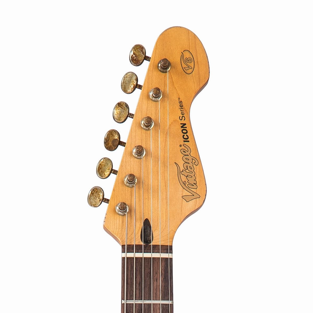 Vintage V6 Icon - Distressed White On Sunburst