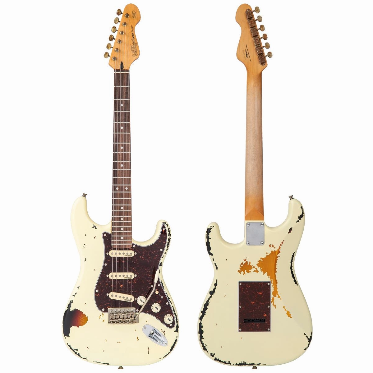 Vintage V6 Icon - Distressed White On Sunburst