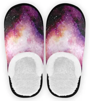 visesunny Watercolor Dark Galaxy Sky Star And Heart Nebula Slippers for Women Mens Winter Warm Memory Foam Cotton Home Slippers Soft Plush Fleece Slip on House Slippers for Girls Indoor Outdoor Shoes