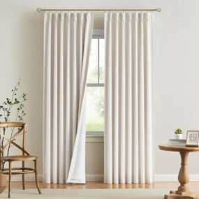 Vision Home Natural Full Blackout Curtains Linen Blended Darkening Window Curtains 84 inch for Living Room Bedroom Thermal Insulated Pinch Pleat Drapes with Hooks 2 Panel 40"Wx84"L