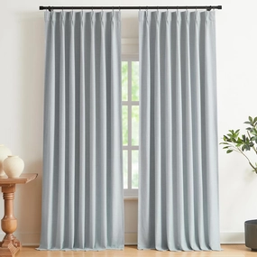 Vision Home Pinch Pleated Full Blackout Curtains Linen Blended Room Darkening Window Curtains 84 inch for Living Room Bedroom Thermal Insulated Pinch Pleat Drapes with Hooks 2 Panel 40"Wx84"L,Blue Fog