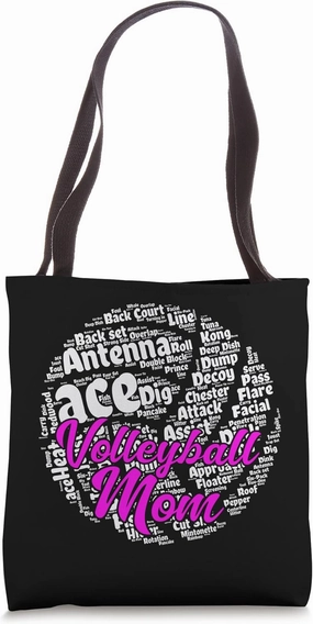 Volleyball Mom Terminology Glossary Word cloud Shapecloud Tote Bag