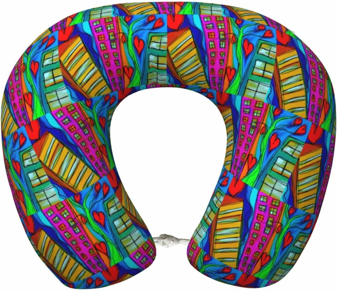 Watercolor City Skyscraper Neck Pillow Memory Foam U-Shaped Travel Neck Pillow for Airplanes Car Home
