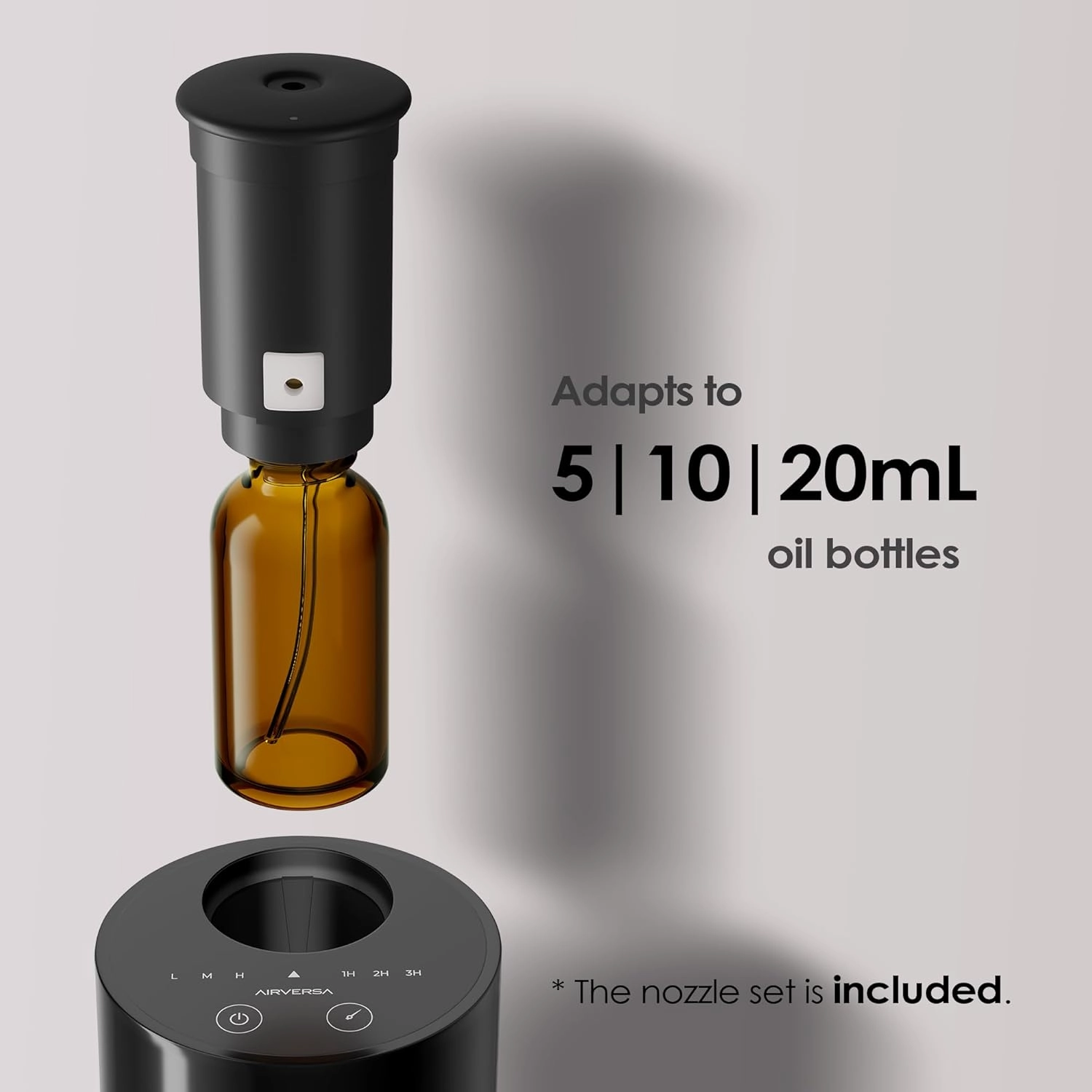 Waterless Diffuser for Essential Oil, Battery Operated Nebulizer, 0.7 Fl.Oz./ 20mL Capacity, Mini Scent Air Machine, 3 Countdown Timers & 3 Mist Levels for Home, Room, Car, Office - AN6 Black White