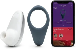 We-Vibe Verge Vibrating Cock Ring App Controlled & Womanizer Starlet White Pleasure Air Clitoris Sucker - Couples Sex Toys Bundle