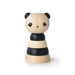 Wee Gallery Wood Stacker (Panda) Classic Learning Toy for Baby Development, Motor Skills, Problem Solving Activity, Child Safe Natural Materials, for Ages 18 Months and Up