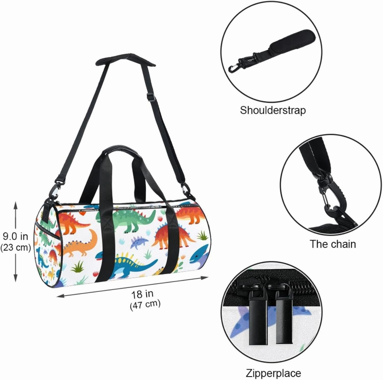 Weekender Travel Bag,Small Gym Bag,Watercolor Cartoon Dinosaur,Gym Duffle Bag