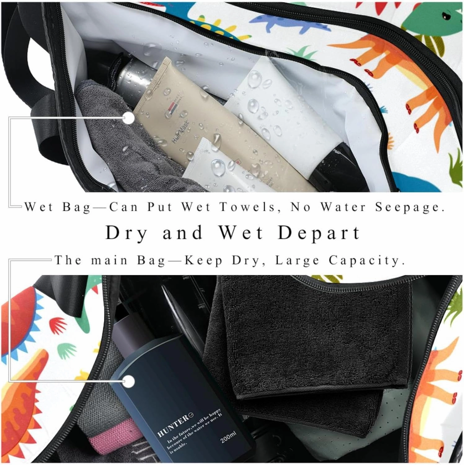 Weekender Travel Bag,Small Gym Bag,Watercolor Cartoon Dinosaur,Gym Duffle Bag