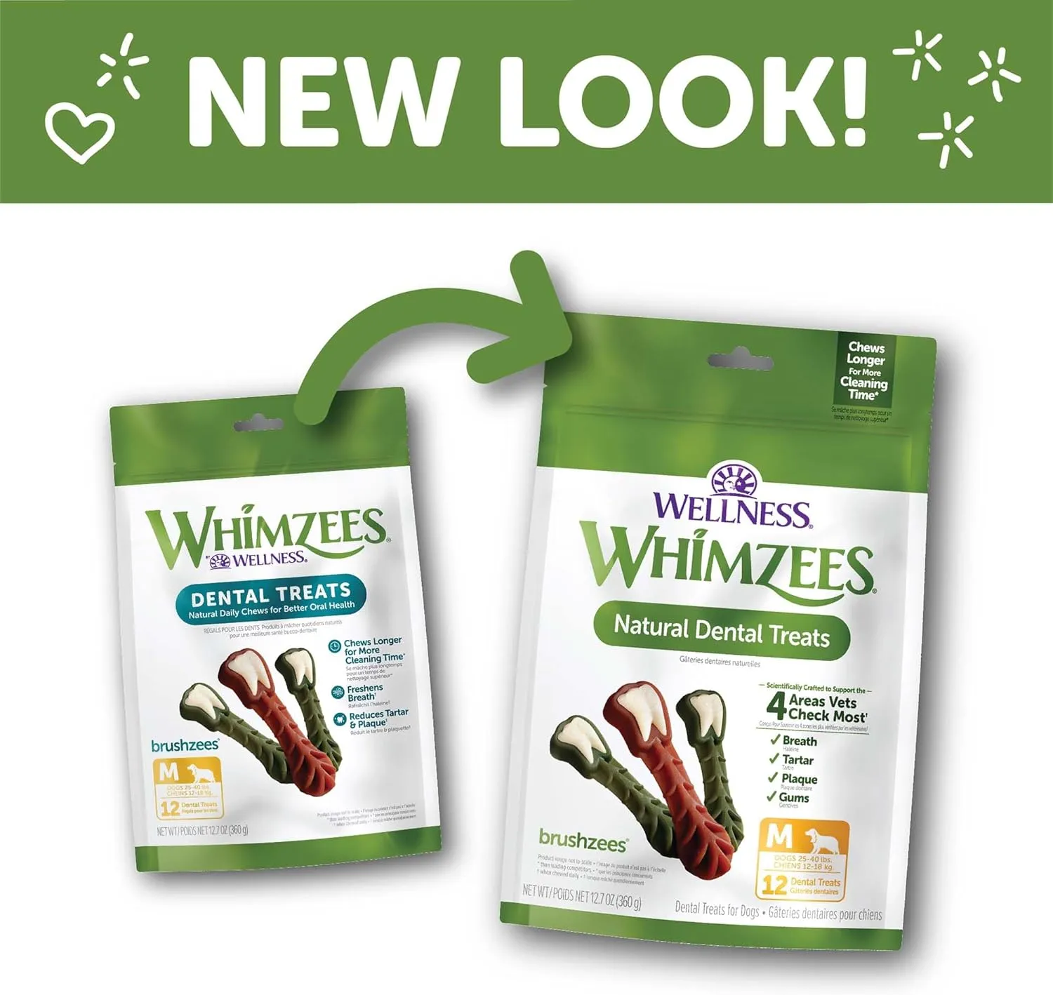 Wellness WHIMZEES Brushzees Dog Dental Treats, Natural Chews, Medium Size Stick, (12 Count)