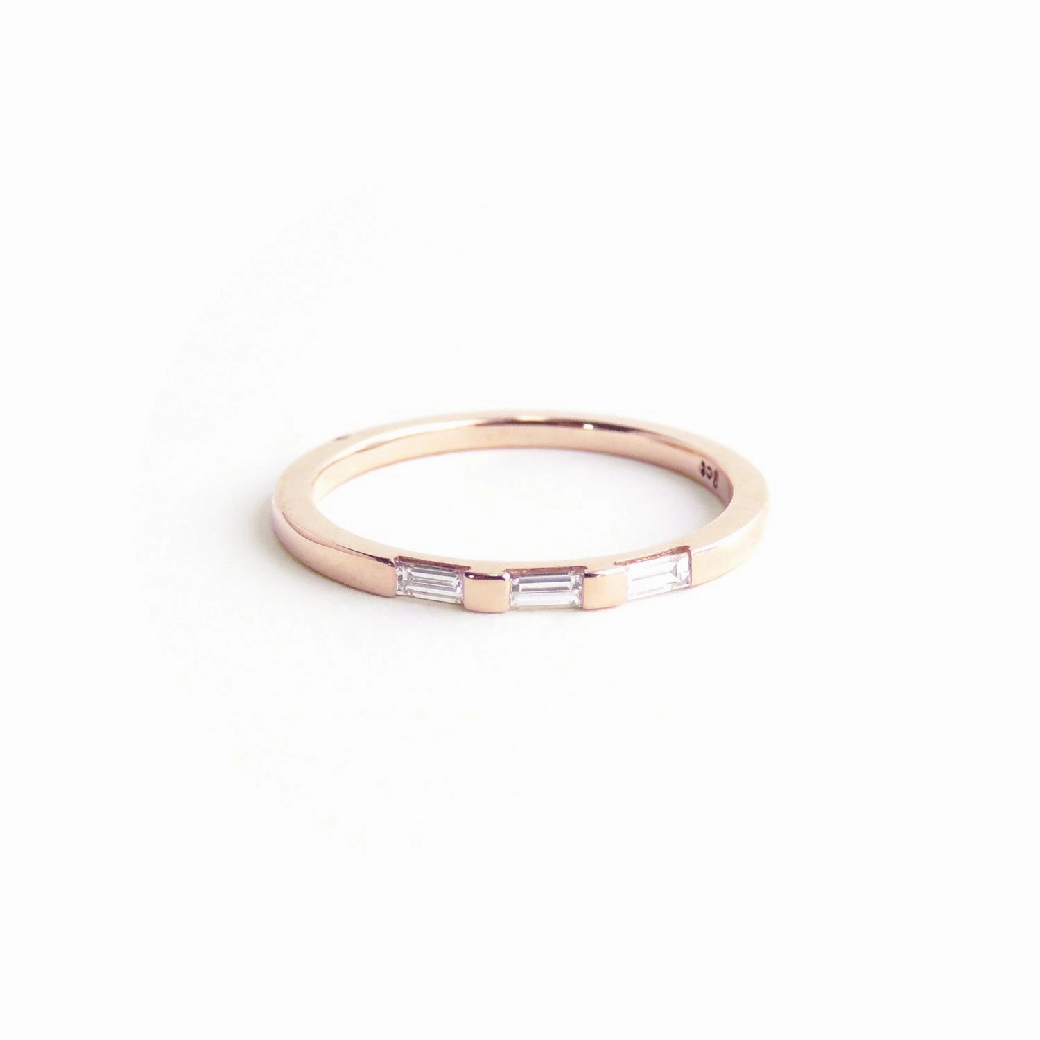 White Baguette Diamond Half Eternity Band in Rose Gold